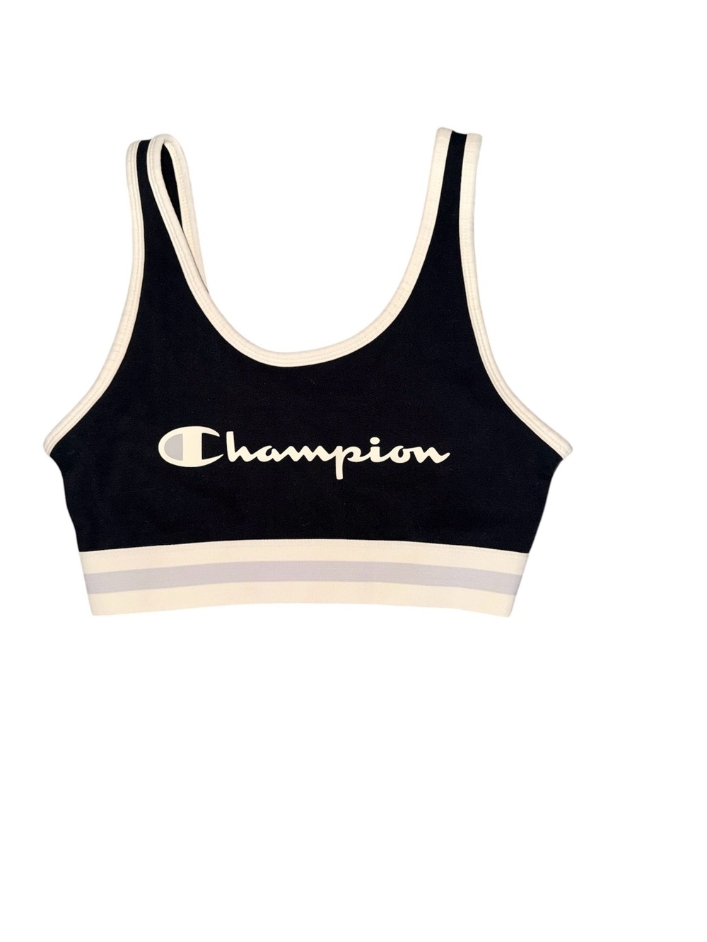 Champion Iconic Sports Bra Black White Logo Bra Top XS NWT